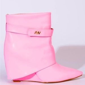 Azalea Wang Barbie Pink Leather Wedge Platform Ankle Boots